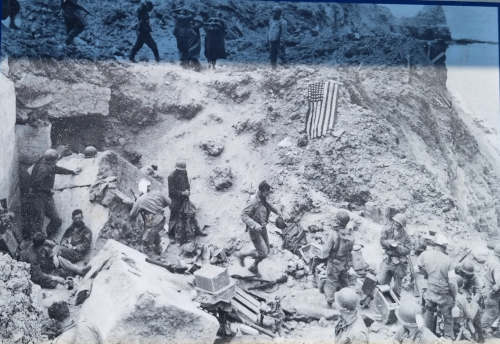 Verwundetenversorgungsplatz am 06.06.44 am Pointe du Hoc